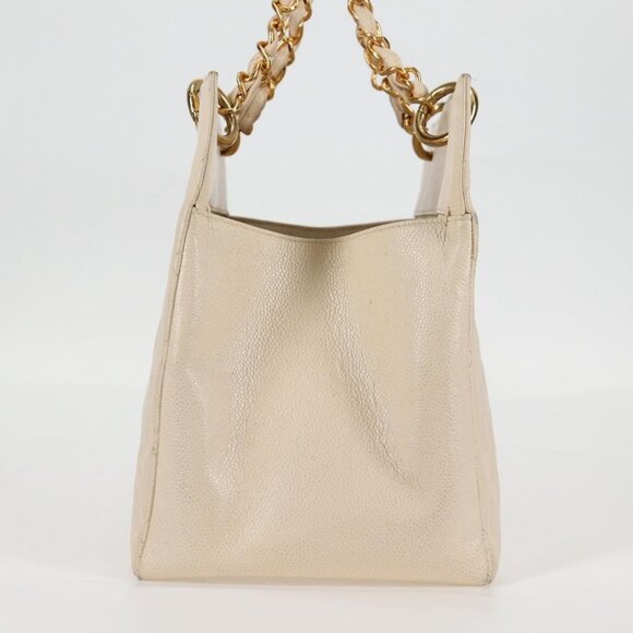 CHANEL Matelasse COCO Mark Chain Tote Bag Calf Skin Vanilla Gold CC Auth - Picture 10 of 15